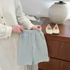 Calça Jeans de Verão com Bolinhas para Bebê Menina Recém-Nascido Azul Claro Moda Jeans Macio Barra de Renda Perna Larga Roupa Infantil