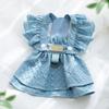 Vestido Jeans para Cães e Gatos de Primavera e Verão Saia de Alcinha com Manga Bufante Teddy Urso Amargo Gato Fantoche Roupas para Pets Cães Gatos