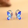 Pendientes de Mariposa Esmaltados en Plata de Ley 925 Rey Ciervo Dorado Pendientes Pequeños Artísticos de Aguja de Plata Joyería Elegante Pendientes para Mujer