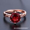 Anillo de Lujo de Alta Gama con Rubí Simulado y Turmalina de Seis Garras para Mujer, Anillo de Piedra Preciosa Rojo Rosado con Diamantes, Joyería para Mujer con Incrustaciones de Zirconia