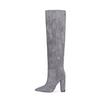 Botas Longas Plissadas da Moda, Off-White, Vermelho, Fosco, Acima do Joelho, Salto Grosso, Botas Femininas de Salto Alto, Tamanho Grande