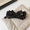 Pinza para el cabello con lazo hecho a mano de tela de lunares estilo coreano, Pasador de lujo ligero con etiqueta dorada, Pinza versátil y suave para coleta