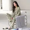 Pijama para mujer para primavera y otoño, algodón puro, cárdigan con cuello, talla grande, conjunto dulce y lindo de rayas para casa, se puede usar para salir