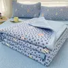 Juego de Tres Piezas de Cubre Cama de Algodón 100% Clase A, Adecuado para Todas las Estaciones, Sábana Acolchada de Algodón Puro Estilo Ins, Pieza Única para Colchón de Dormitorio Estudiantil
