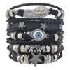 Pulseiras Masculinas Europeias e Americanas de Couro Trançado Transfronteiriças, Conjunto de Múltiplas Camadas, Pulseira de Caveira, Pulseira Personalizada