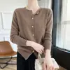 26 Outono Precoce Novo Estilo Cardigan de Tricô de Lã com Gola Redonda Cor Sólida Solto Moda Manga Longa Camada Base Roupa Externa Suéter