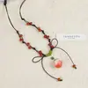 Collar Largo de Cuerda Trenzada con Cuentas de Cerámica Bohemia Coloridas y Estrella de Mar para Mujer, Estilo Étnico Retro