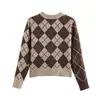 Top cárdigan de punto serie ZA 24ZA61 versátil 275 primavera 2026 estampado de rombos comercio exterior venta al por mayor corte holgado