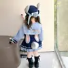 Conjunto de Primavera para Meninas: Policial Coelho Estilo Coreano Chique Estilo Universitário Saia Plissada Conjunto de Duas Peças, Lindo Conjunto Lolita para Meninas Pequenas