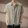 Camisa Plisada Texturizada Vintage para Hombre, Diseño Delgado de Lyocell para Verano, Camisa Casual de Manga Corta para el Viaje Diario