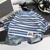 Conjunto de Verano para Niños 2026 Nueva Ropa Rayada Infantil Ropa Casual para Bebé Pantalones Cortos de Manga Corta Conjunto de Dos Piezas Moderno Venta al por Mayor