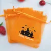 Bolsa de Presente de Abóbora Cartoon de Halloween Laranja com Cordão Rede Bolsa Transparente para Festas Bolsa para Doces de Halloween