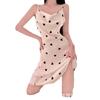 Pijama de seda sexy para mujer, camisón estampado con cuello halter y tirantes de seda helada, ropa de hogar dulce para primavera y otoño
