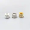 Plata de ley S925 cuentas de barril con agujero grande cuentas espaciadoras zirconita dorada incrustada junta material de accesorio de plata para pulsera DIY