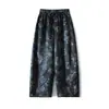 Peônia Azul Dourada 22mm Fio de Nuvem Vermelha de Seda Casulo de Seda de Amora Calça Casual em Formato de Calça Wide-Leg Calça de Verão Feminina