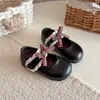 Zapatos de Princesa para Niñas, Zapatos Planos de Color Sólido con Velcro para Niñas Pequeñas, Zapatos Individuales Antideslizantes de Primavera y Otoño para Bebés con Lazo y Adorno de Encaje