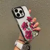 Funda de teléfono transparente de lujo ligero retro de nicho con estampado floral de rosa roja rica de comercio exterior para iPhone 16 Pro Max, funda suave para iPhone 17