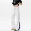 Calça Jogger Masculina da Moda com Patchwork Xadrez, Calça Esportiva de Corte Reto, Tamanho Grande Estilo Americano Casual Solta Flare Calça Masculina