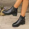 Comercio electrónico transfronterizo, talla grande, nueva colección otoño/invierno 2026, botines de tacón medio para mujer, punta redonda, tacón grueso, modernos y casuales, botas de moda versátiles
