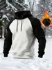 Sudadera Casual con Capucha Holgada de Raglán a Juego de Colores Retro Americana para Hombre, Engrosada y con Terciopelo