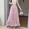 Saia Patchwork para Bolo Feminina, Novo Estilo Primavera, Solta e Fluida, Casual Plus Size, Saia de Tule Plissada Emagrecedora