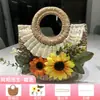 Bolso Tejido de Paja Floral Hecho a Mano para DIY con Materiales de Flores Artificiales, Bolso de Mano para Actividades de Team Building y Calentamiento, Bolso de Mano Pequeño