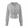 Novo Estilo 2026 Roupa Relaxada Preguiçosa para Mulheres, Top Cardigan com Capuz Sexy de Corrente com Strass para Marcar a Cintura com Calças Casuais Ligeiramente Flare