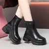 Botines Gruesos de Poliuretano para Otoño e Invierno para Mujer, Tacón Grueso, Aumentadores de Altura, Cierre Trasero, Adelgazantes para Personas Bajas, Botines Ajustados, Botas Martin para Mujer