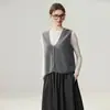Amor hasta la médula~ Chaleco de cachemira para mujer otoño e invierno cuello en V encaje moda temperamento suéter de punto casual sin mangas