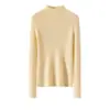 Suéter Feminino 100% Caxemira Pura Gola Alta Meia Listrado Slim 2025 Outono e Inverno Pulôver Camisa de Base Tricotada
