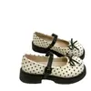 Sapatos Mary Jane de couro com bolinhas e laço, estilo doce para mulheres, nova moda para o verão, adequados para combinar com saias, sapatos JK de sola grossa