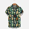 Camisa Masculina Europeia e Americana Transfronteiriça Nova de Verão com Estampa Digital 3D Havaiana Casual de Manga Curta com Lapela Roupa Masculina