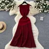 2026 Elegante Socialité Gama Alta Patchwork Asimétrico Malla de Seda de Hielo Vestido OL Dama Francesa Gentil Vestido Largo