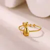 Moda Europea y Americana Simple Anillo de Acero Inoxidable con Alambre Rizado en Forma de Corazón, Anillo de Acero para Gato Chapado en Oro No Descolorante