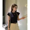 Camiseta Popular Slim de Manga Curta para Mulheres Verão Novo Cor Pura Look Emagrecedor Top Boutique de Roupas Femininas Exportação Branco Camiseta para Usar por Baixo
