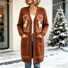 Novo cardigã de botões de comprimento longo de Natal, suéter casaco de moda estampado outono e inverno personalizado casual para mulheres