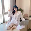 Pijama Nuevo para Mujer Primavera, Otoño y Verano Estilo Coreano Seda de Hielo Encaje Sexy Manga Larga Pantalones Traje de Dos Piezas Ropa de Hogar