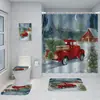 Serie de Decoración Navideña Cortina de Ducha Baño de Hotel Pintura de Decoración Navideña Cortina de Ducha Impermeable sin Perforaciones Juego de Alfombrilla de Baño