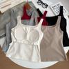 Camisole Básica de Outono com Decote Quadrado e Bojo, Costas Bonitas, Top Liso Versátil com Bojo Fixo Interno