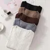 Suéter de Punto Acanalado Ajustado de Otoño/Invierno Nuevo para Mujer, Top Base de Punto Ajustado de Color Sólido con Mangas Largas