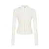 Chamarra gruesa estilo americano con doble cremallera para mujer, cuello alto, corte ajustado, cárdigan que ciñe la cintura, prenda exterior de color liso para mujer