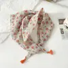 Pañuelo pequeño cuadrado de algodón y lino con borlas de 58 cm Protector de cuello Bufanda suave Pañuelo decorativo para la cabeza Pañuelo floral Retro Pequeño Fresco