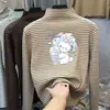 Camiseta de cuello semi-alto a rayas de terciopelo alemán, engrosada, para niñas, otoño e invierno, ropa para niños, prenda interior para niñas de mediana edad y mayores