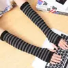 Guantes de invierno estilo coreano a rayas sin dedos con agujero para el pulgar muñequera manga calentador anti-suciedad mangas protector de brazo extendido guantes cálidos