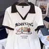 Camiseta de Manga Corta con Cuello en V y Bloques de Color para Mujer Tallas Grandes, Nuevo Estilo de Verano para Mujeres con Curvas, Diseño de Moda, Corte Holgado, Top Adelgazante y Favorecedor