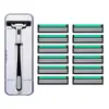 Navaja de afeitar manual para hombres, navaja de afeitar tradicional de acero inoxidable con tres cuchillas