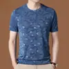 Fabricante Direto Camiseta Masculina de Manga Curta, Camiseta Jacquard Solta de Meia Manga para o Verão, Camisa Base Tendência Casual de Seda Gelada