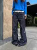 Jeans bordados estilo americano Yuyi para mujer, nueva colección de otoño, pierna ancha holgada, adelgazantes, tiro bajo, pantalones rectos hasta el suelo 23001