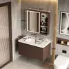 Gabinete de baño combinado de aluminio espacial de panal SPC de 40 cm de ancho con lavabo cerámico integrado y tocador