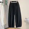 Pantalones Crop de Algodón Lino Bordados para Mujer Verano Retro Cintura Alta Casual Holgados Adelgazantes Pierna Ancha Pantalones de Nueve Puntos Finos